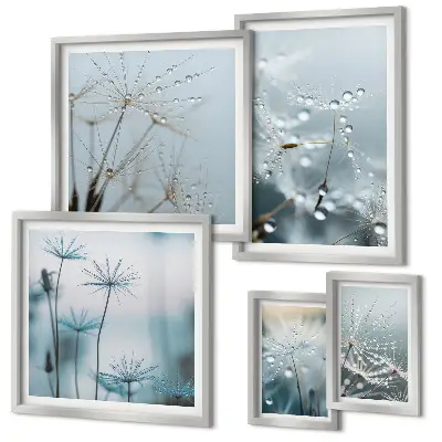Modernes Wandbilderset mit Pflanzenmotiven und Wassertropfen