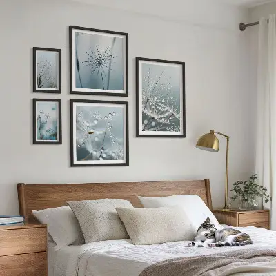 Bilderset fürs Sofa mit Motiv Wassertropfen auf Pflanzen