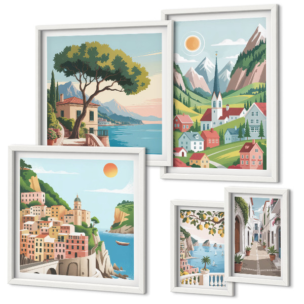 Bildergalerie-set für die wand Bezaubernde Berge und Städte
