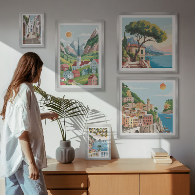 Bildergalerie-set für die wand Bezaubernde Berge und Städte