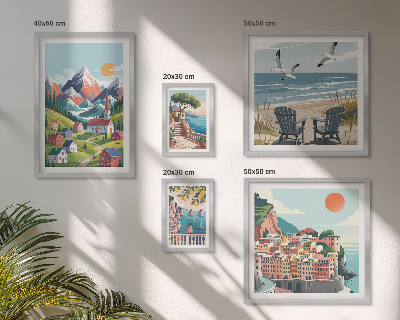 Bilderset fürs sofa Retro-Berg- und Meereslandschaften