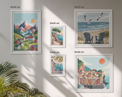 Bilderset fürs sofa Retro-Berg- und Meereslandschaften