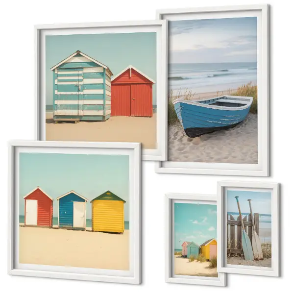 Bildergalerie-Set für die Wand mit Motiven von Meerblick, Häusern und Booten