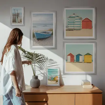 Bildergalerie-Set für die Wand mit Motiven von Meerblick, Häusern und Booten