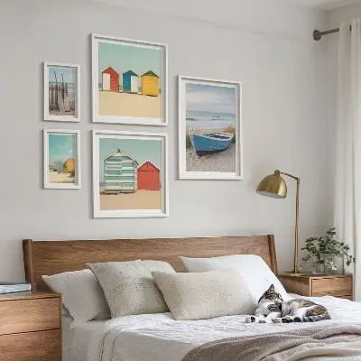 Bildergalerie-Set für die Wand mit Motiven von Meerblick, Häusern und Booten