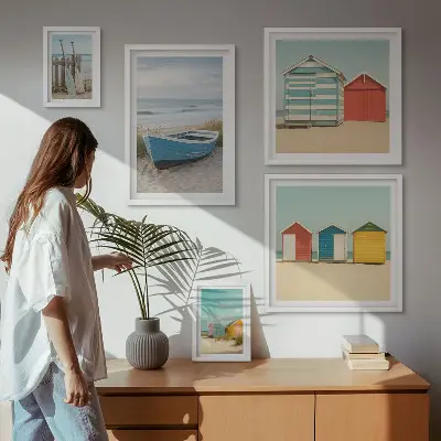 Bildergalerie-Set für die Wand mit Motiven von Meerblick, Häusern und Booten