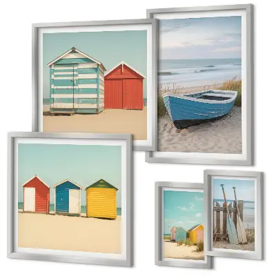Bildergalerie-Set für die Wand mit Motiven von Meerblick, Häusern und Booten