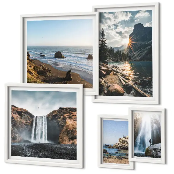 Bildergalerie-Set für die Wand mit Motiven von Landschaften, Wasserfällen und Stränden
