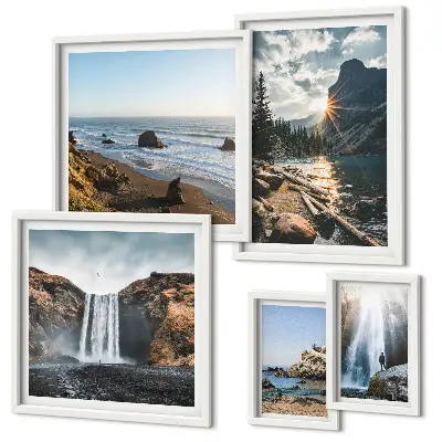 Bildergalerie-Set für die Wand mit Motiven von Landschaften, Wasserfällen und Stränden
