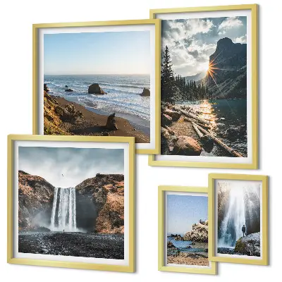 Bildergalerie-Set für die Wand mit Motiven von Landschaften, Wasserfällen und Stränden