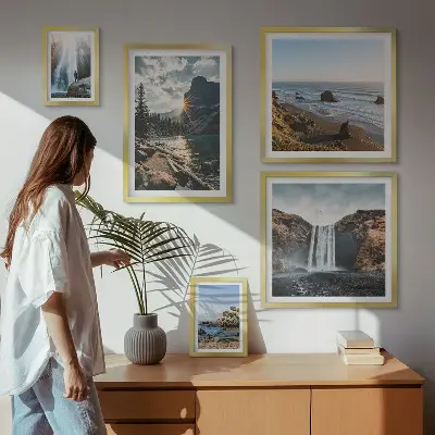 Bildergalerie-Set für die Wand mit Motiven von Landschaften, Wasserfällen und Stränden