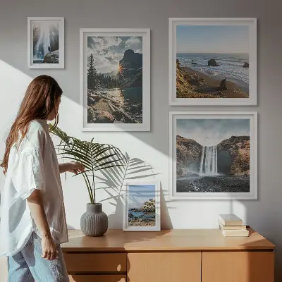 Bildergalerie-Set für die Wand mit Motiven von Landschaften, Wasserfällen und Stränden