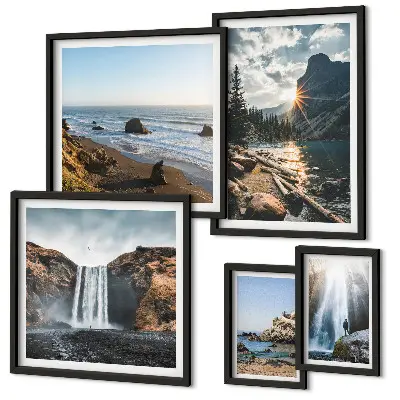 Bildergalerie-Set für die Wand mit Motiven von Landschaften, Wasserfällen und Stränden