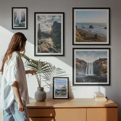 Bildergalerie-Set für die Wand mit Motiven von Landschaften, Wasserfällen und Stränden