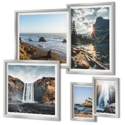 Bildergalerie-Set für die Wand mit Motiven von Landschaften, Wasserfällen und Stränden