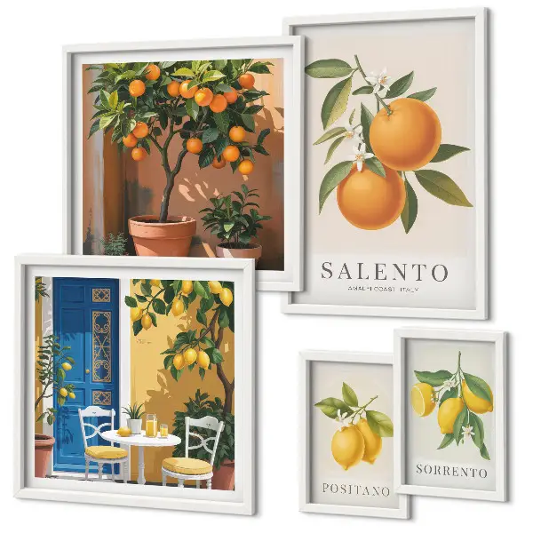 Modernes Wandbilder-Set im rustikalen italienischen Stil mit fruchtigen Elementen