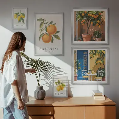 Modernes Wandbilder-Set im rustikalen italienischen Stil mit fruchtigen Elementen