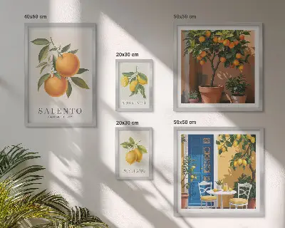 Modernes Wandbilder-Set im rustikalen italienischen Stil mit fruchtigen Elementen