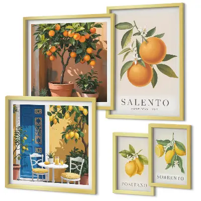 Modernes Wandbilder-Set im rustikalen italienischen Stil mit fruchtigen Elementen
