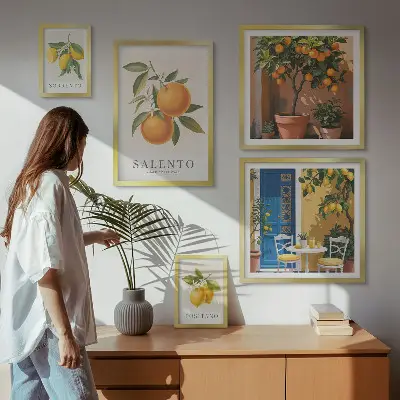 Modernes Wandbilder-Set im rustikalen italienischen Stil mit fruchtigen Elementen
