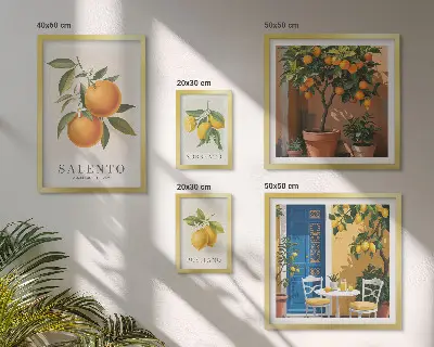Modernes Wandbilder-Set im rustikalen italienischen Stil mit fruchtigen Elementen