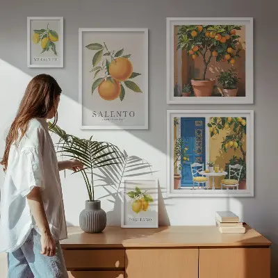Modernes Wandbilder-Set im rustikalen italienischen Stil mit fruchtigen Elementen