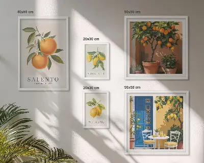 Modernes Wandbilder-Set im rustikalen italienischen Stil mit fruchtigen Elementen