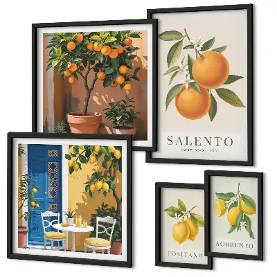Modernes Wandbilder-Set im rustikalen italienischen Stil mit fruchtigen Elementen