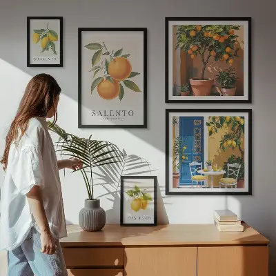 Modernes Wandbilder-Set im rustikalen italienischen Stil mit fruchtigen Elementen