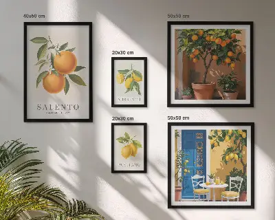 Modernes Wandbilder-Set im rustikalen italienischen Stil mit fruchtigen Elementen