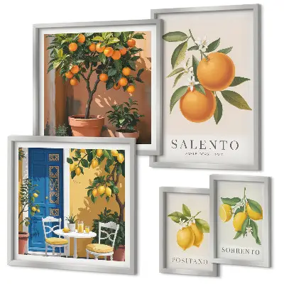Modernes Wandbilder-Set im rustikalen italienischen Stil mit fruchtigen Elementen