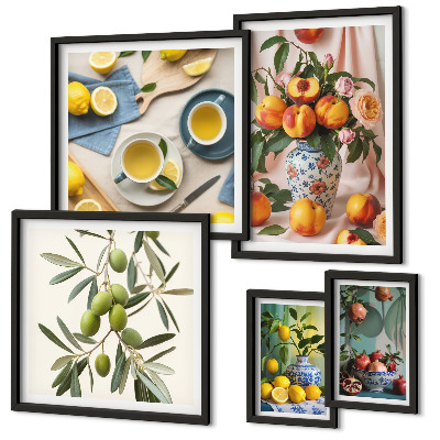 Bildergalerie-set für die wand rustikale Dekoration mit Früchten und Blumen