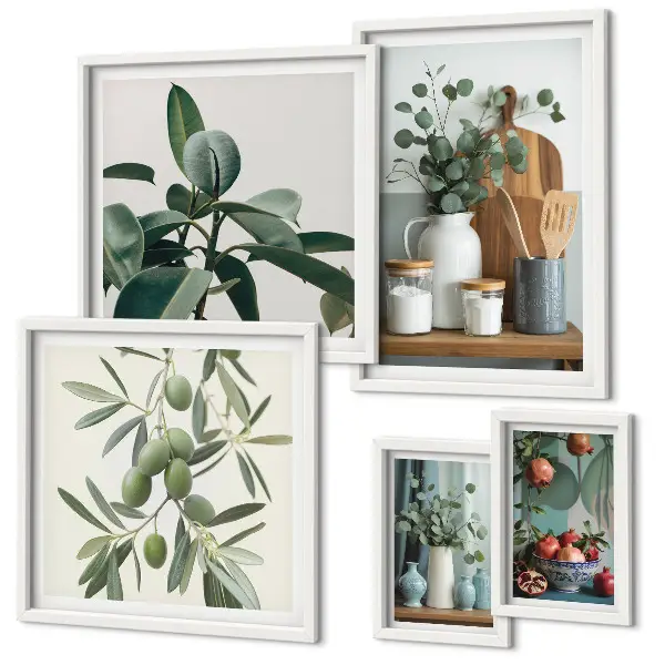Modernes Wandbilder-Set mit natürlichen skandinavischen Pflanzenmotiven