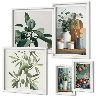 Modernes Wandbilder-Set mit natürlichen skandinavischen Pflanzenmotiven