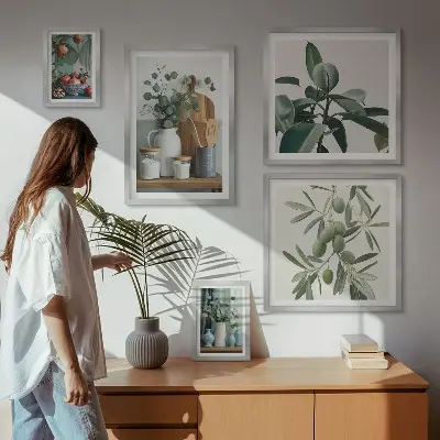 Modernes Wandbilder-Set mit natürlichen skandinavischen Pflanzenmotiven