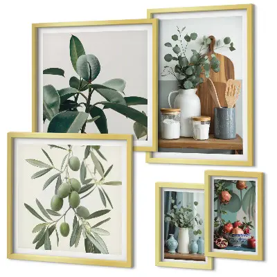 Modernes Wandbilder-Set mit natürlichen skandinavischen Pflanzenmotiven