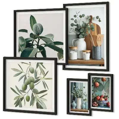Modernes Wandbilder-Set mit natürlichen skandinavischen Pflanzenmotiven