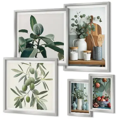 Modernes Wandbilder-Set mit natürlichen skandinavischen Pflanzenmotiven