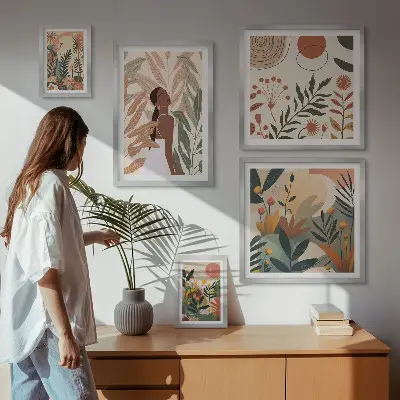 Bilderset fürs Sofa im Boho-Stil mit einer Pflanzenfigur