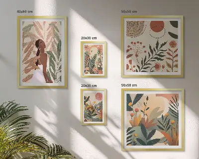 Bilderset fürs Sofa im Boho-Stil mit einer Pflanzenfigur