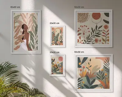 Bilderset fürs Sofa im Boho-Stil mit einer Pflanzenfigur