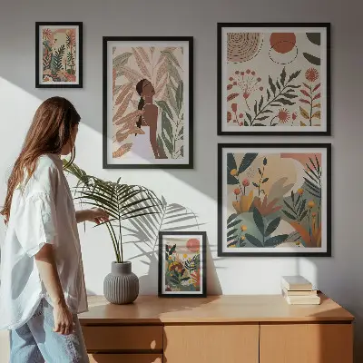 Bilderset fürs Sofa im Boho-Stil mit einer Pflanzenfigur