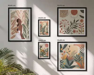Bilderset fürs Sofa im Boho-Stil mit einer Pflanzenfigur