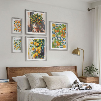Modernes wandbilder-set Zitrusfrüchte, Blumen, Vintage