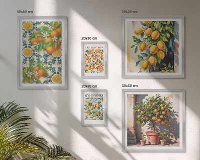 Modernes wandbilder-set Zitrusfrüchte, Blumen, Vintage