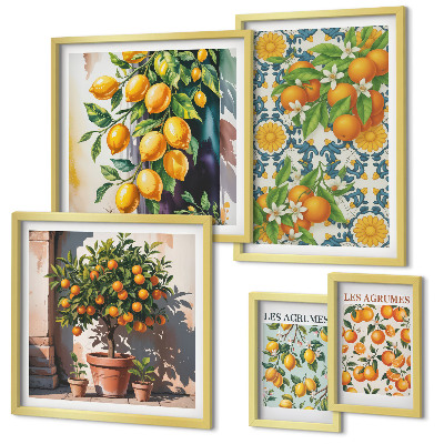 Modernes wandbilder-set Zitrusfrüchte, Blumen, Vintage