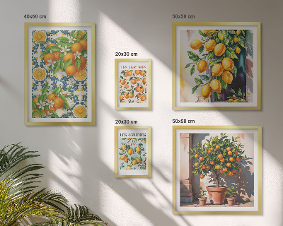 Modernes wandbilder-set Zitrusfrüchte, Blumen, Vintage
