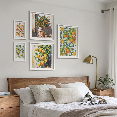 Modernes wandbilder-set Zitrusfrüchte, Blumen, Vintage