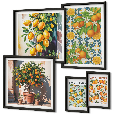Modernes wandbilder-set Zitrusfrüchte, Blumen, Vintage