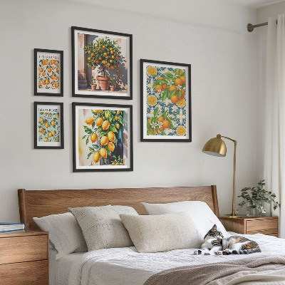 Modernes wandbilder-set Zitrusfrüchte, Blumen, Vintage